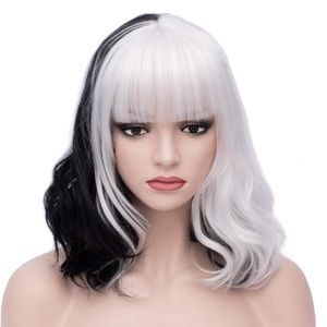 🌸Hey Amy ! 14” Black & White Curly Bang Wig *NWT*